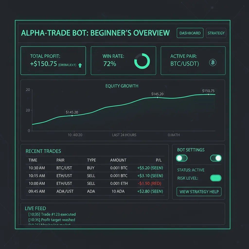 Data visualization showing strategy logic, market data flow, and bot execution on a clean interface