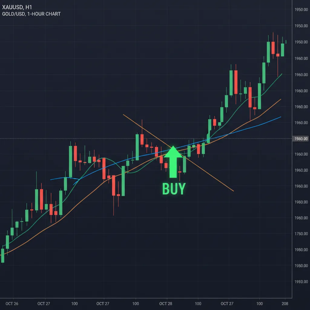 EMA crossover on gold chart