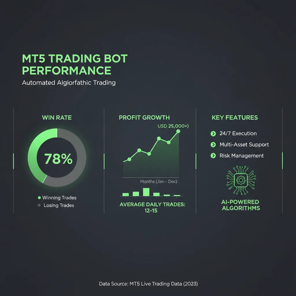 A split screen showing a frantic human trader on one side, contrasted with a calm, automated MT5 terminal executing trades on the other.